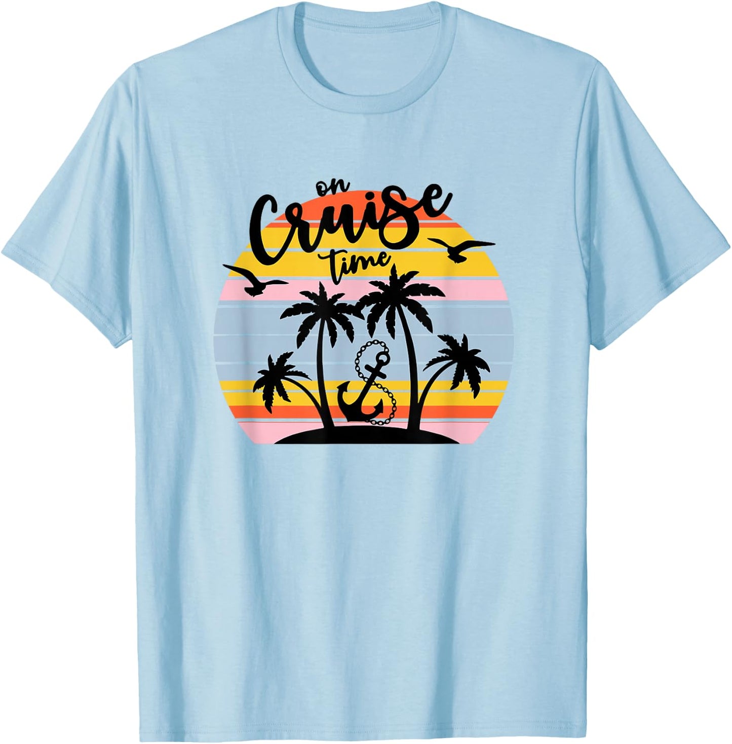 Retro On Cruise Time Summer Vacation Outfits Men T-Shirt - T-Shirt | Light Blue