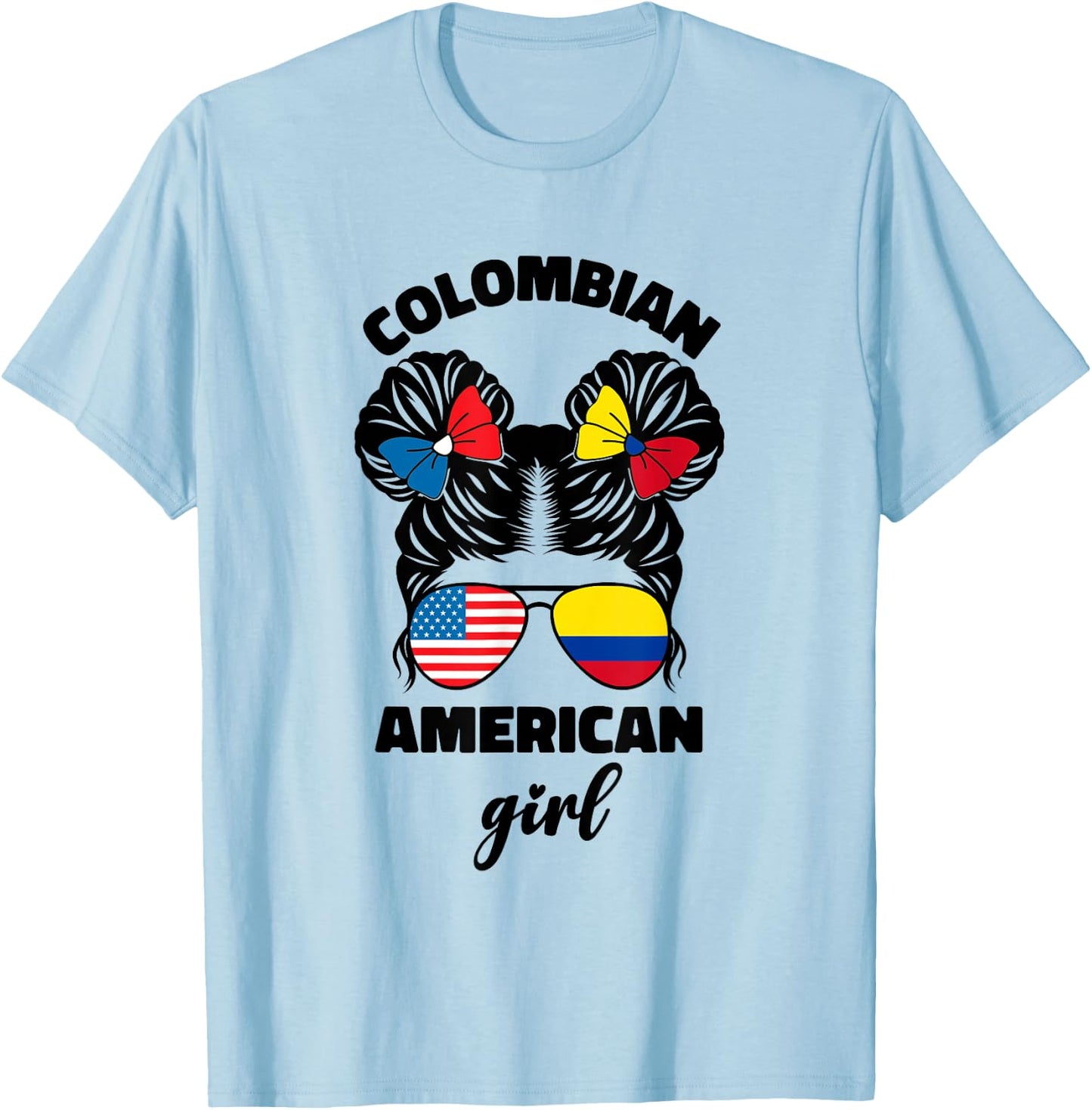 Half American and Colombian USA Colombia Flag Kids Girls T-Shirt - T-Shirt | Light Blue