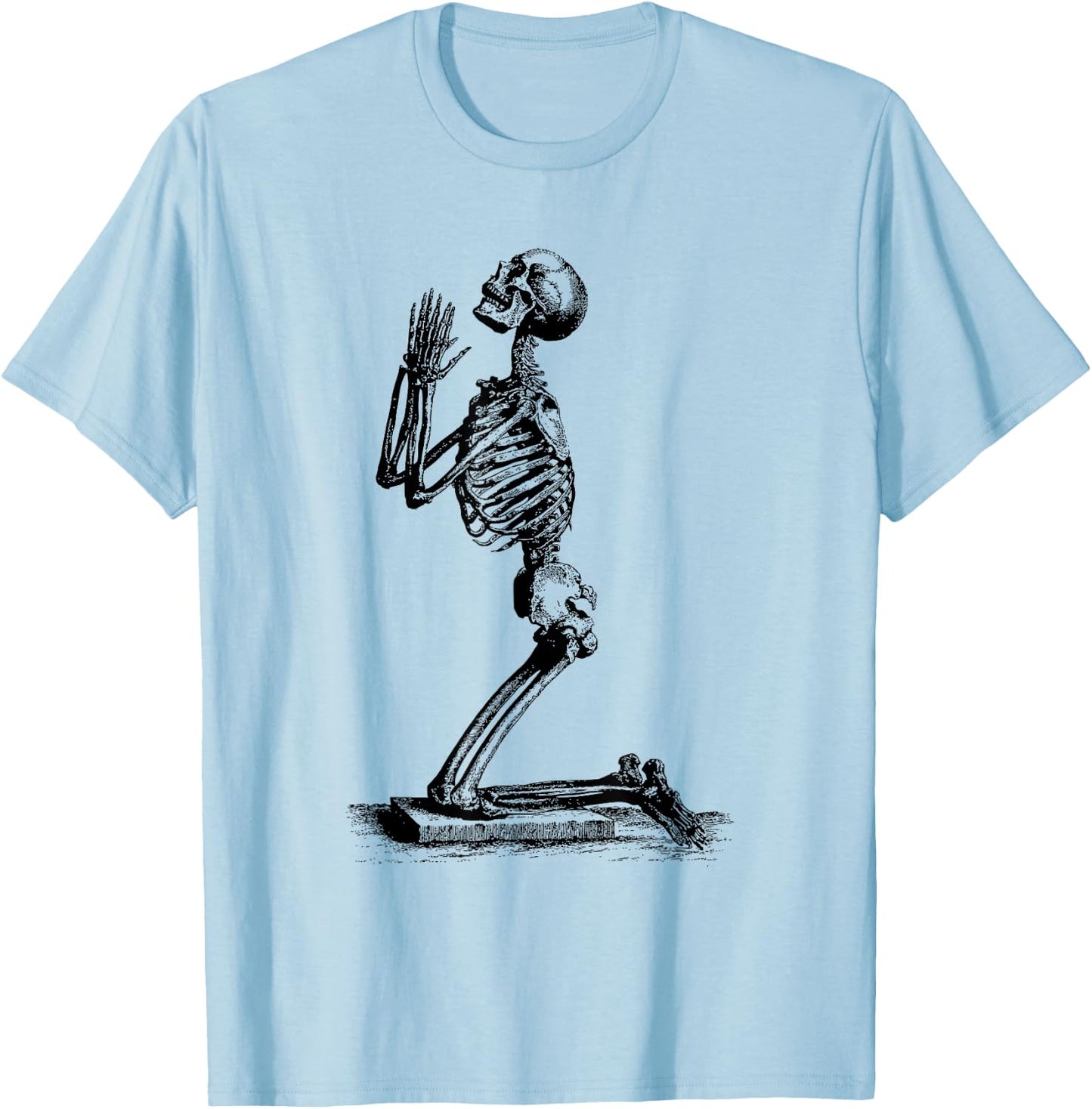 Vintage Illustration of a Praying Skeleton T-Shirt - T-Shirt | Light Blue