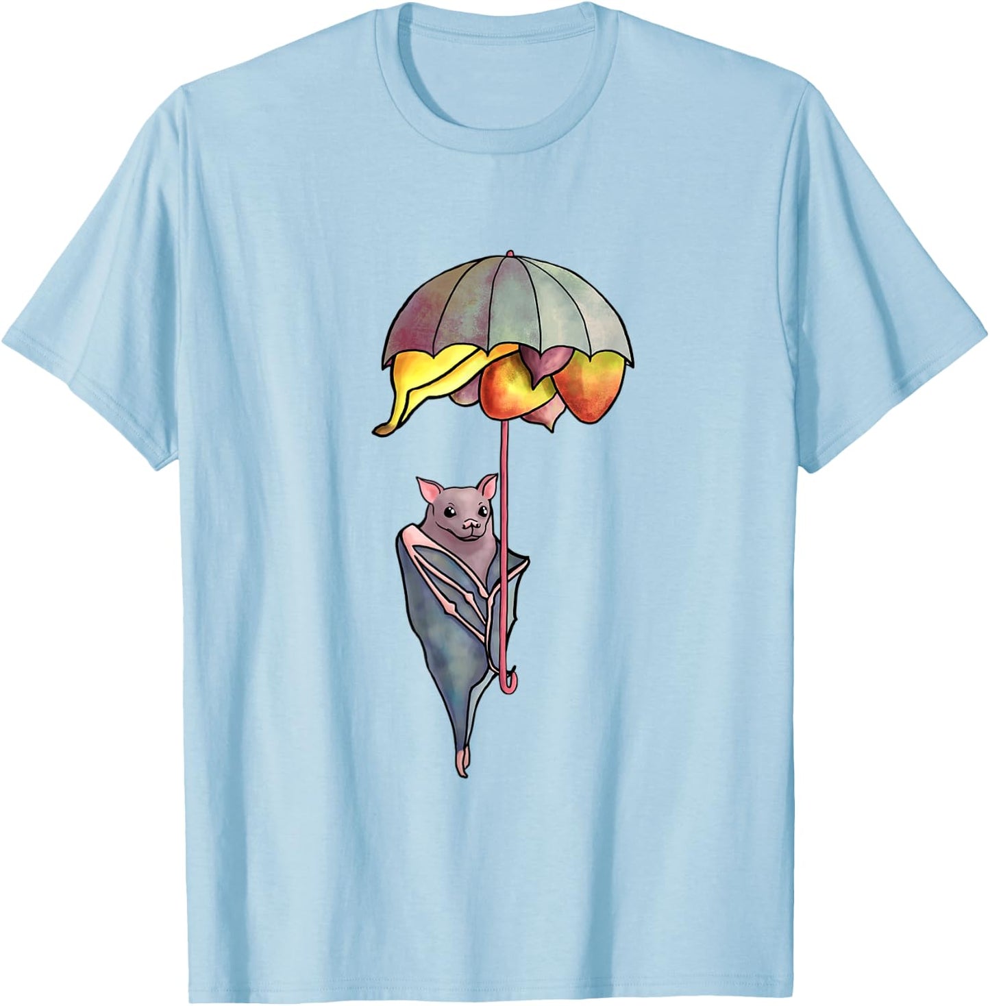 Cute Fruit Bat with Umbrella Fruit Basket T-Shirt - T-Shirt | Light Blue