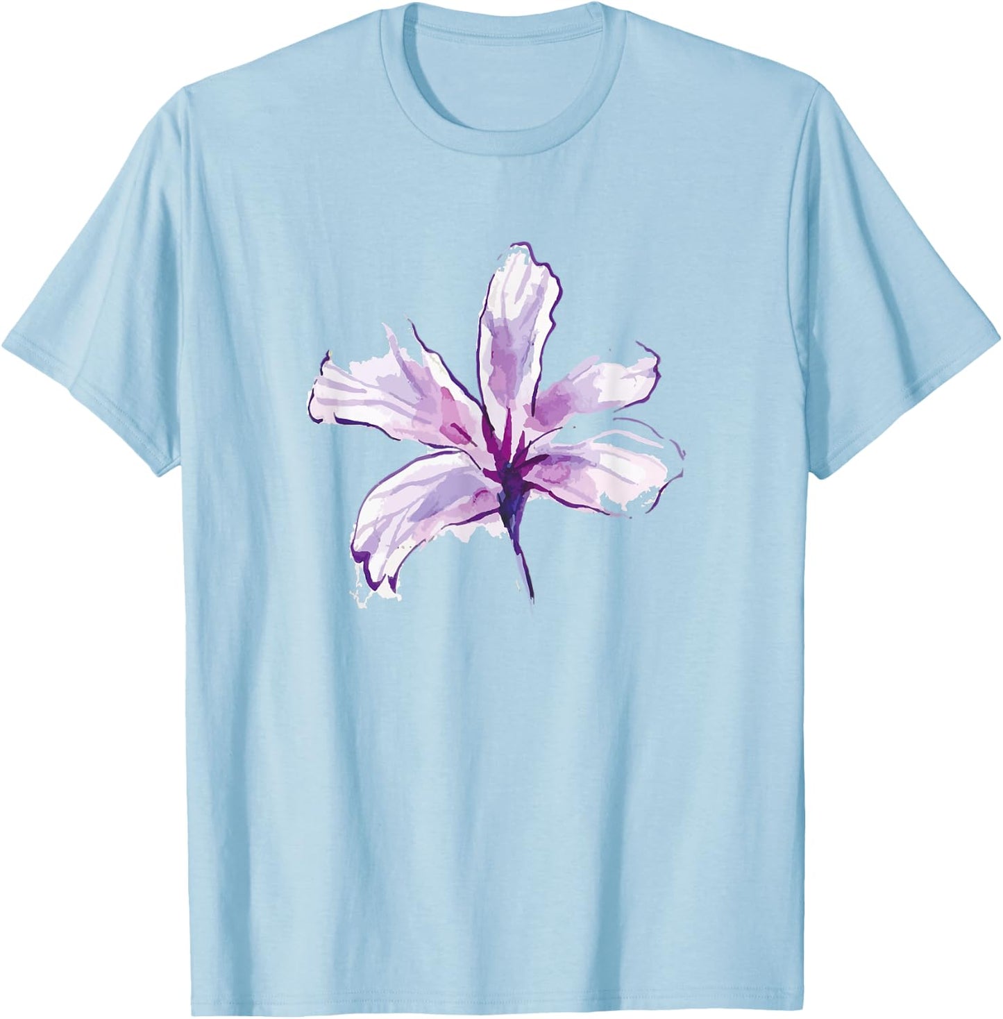 Purple White Watercolor Flower Art Paint Graphic Design Gift T-Shirt - T-Shirt | Light Blue