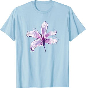 Purple White Watercolor Flower Art Paint Graphic Design Gift T-Shirt - T-Shirt | Light Blue
