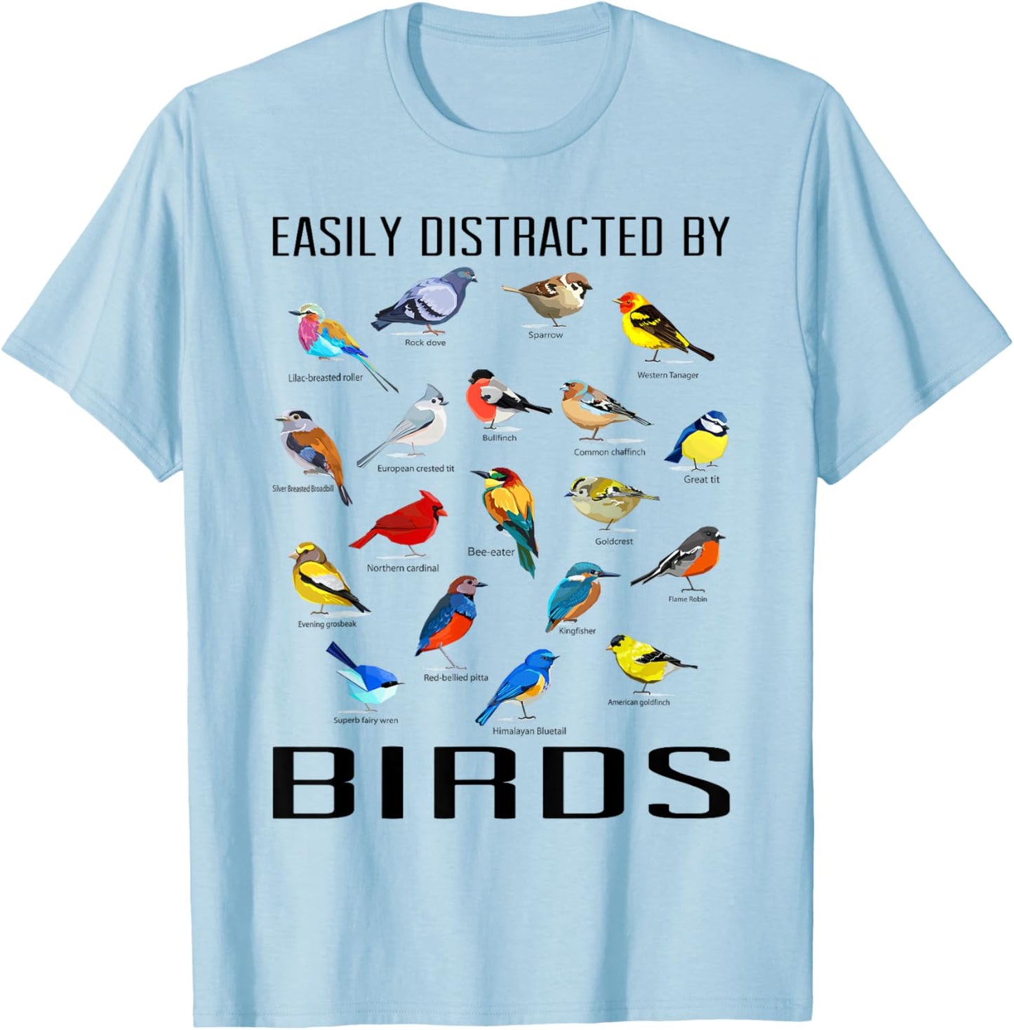 Funny Bird Gifts For Birding Lovers Easily Distracted By Birds / Birdwatching Lover Birdwatcher -Adults Grey Small T-Shirt - T-Shirt | Light Blue