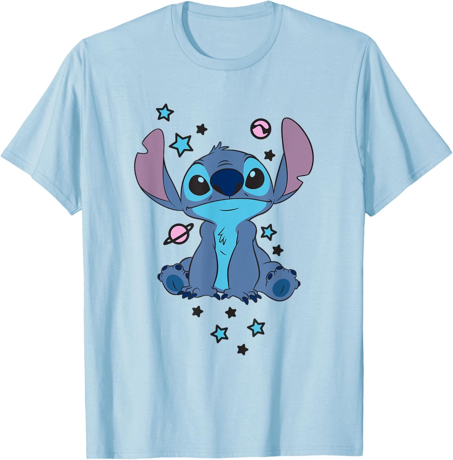 Disney Lilo & Stitch Stars & Planets Cute Stitch Portrait T-Shirt - T-Shirt | Light Blue