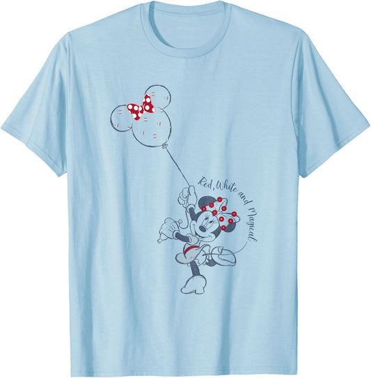 Disney Minnie Mouse Red White and Magical Polka Dot Balloon T-Shirt - T-Shirt | Light Blue