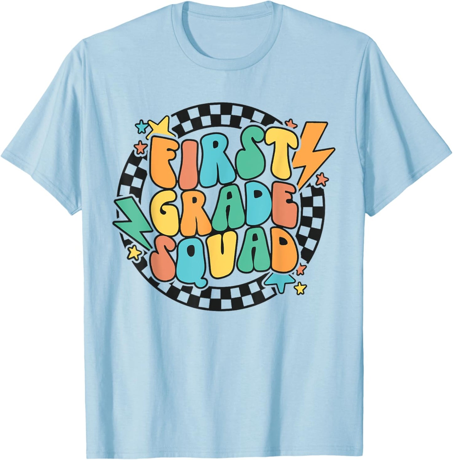 Back To School Groovy Teacher 1st First Grade Crew Squad T-Shirt - T-Shirt | Light Blue