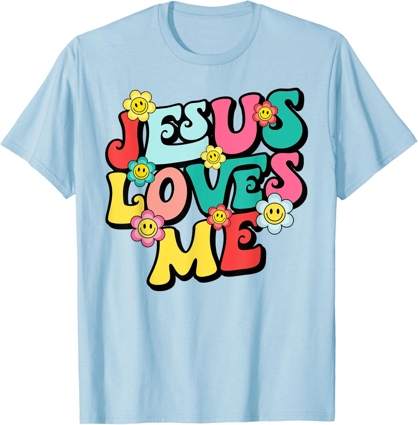 Jesus Loves Me Retro Vintage Groovy Style Men T-Shirt - T-Shirt | Light Blue