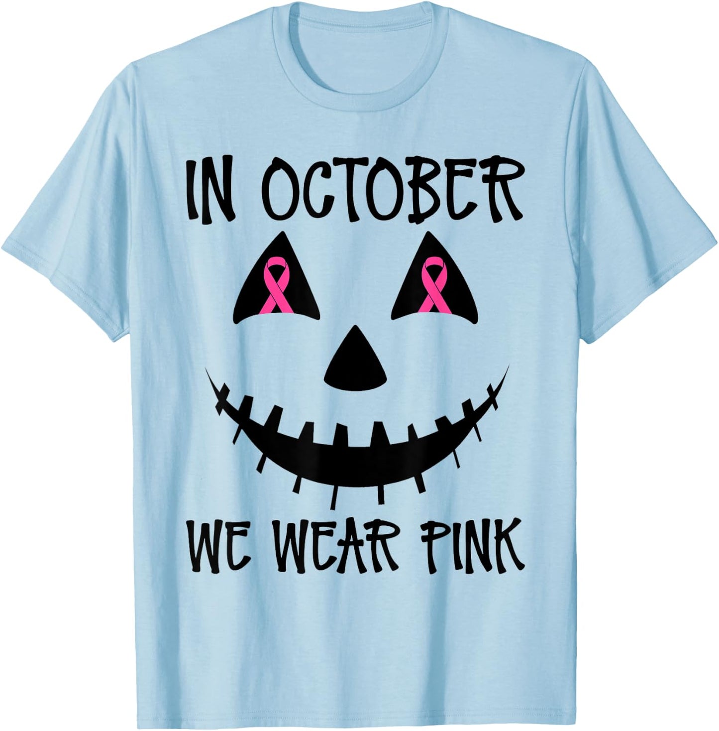 In October We Wear Pink Jackolantern Halloween Breast Cancer T-Shirt - T-Shirt | Light Blue