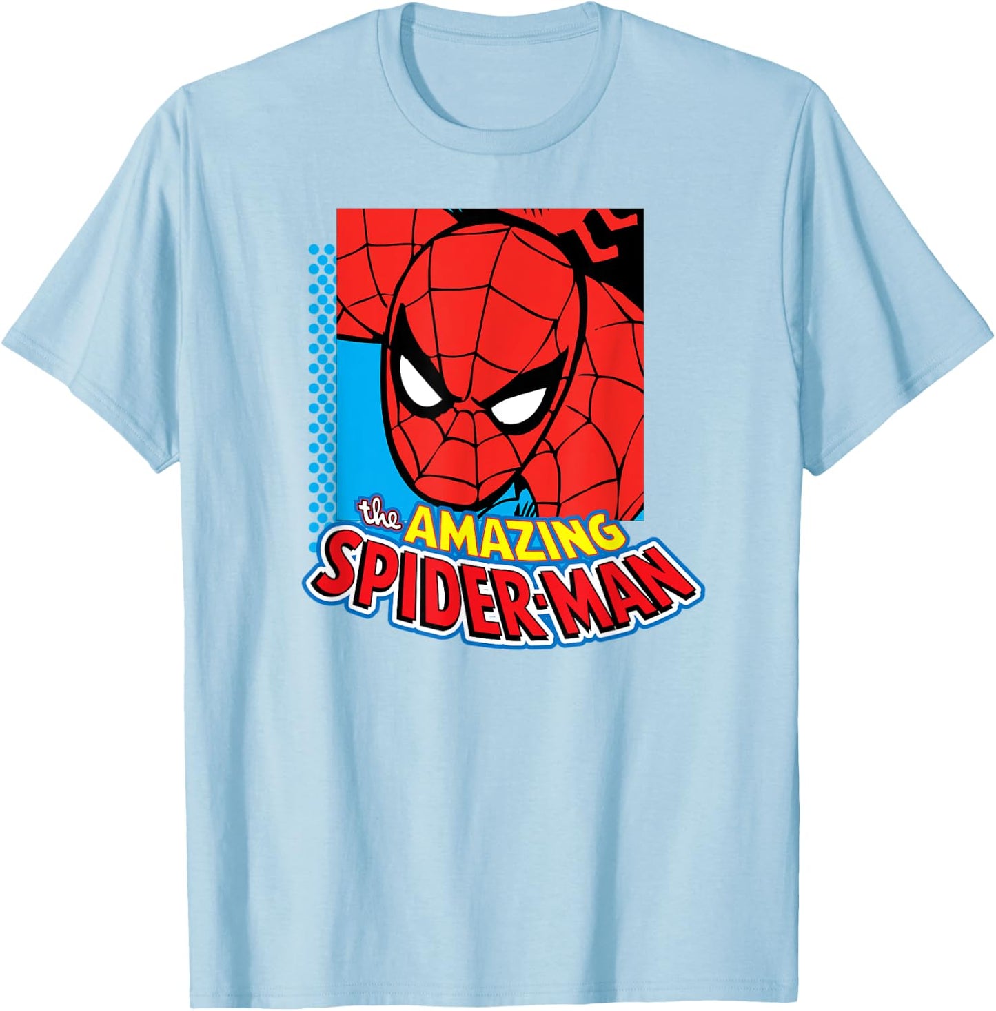 Amazon Essentials Men's MARVEL THE AMAZING SPIDER-MAN LOGO PORTRAIT , White, Small T-Shirt - T-Shirt | Light Blue