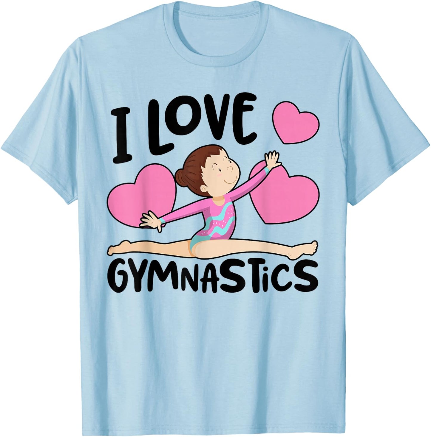I Love Gymnastics Sports Gymnast Girls Women Cute Heart T-Shirt - T-Shirt | Light Blue