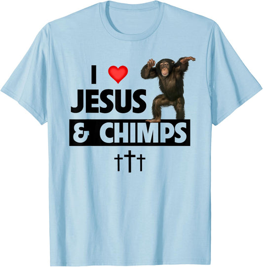 I Love Jesus and Chimps Christian Chimpanzee Monkey Lovers T-Shirt - T-Shirt | Light Blue