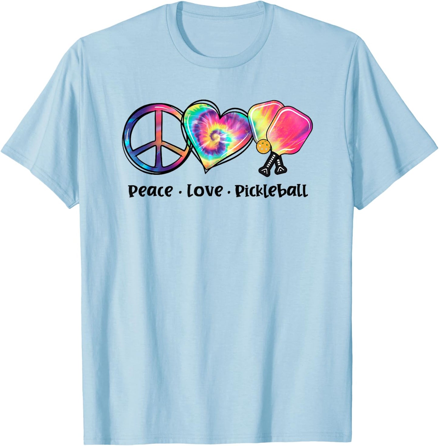 Tie Dye Peace Love Pickleball Lovers Cute Pickleball T-Shirt - T-Shirt | Light Blue