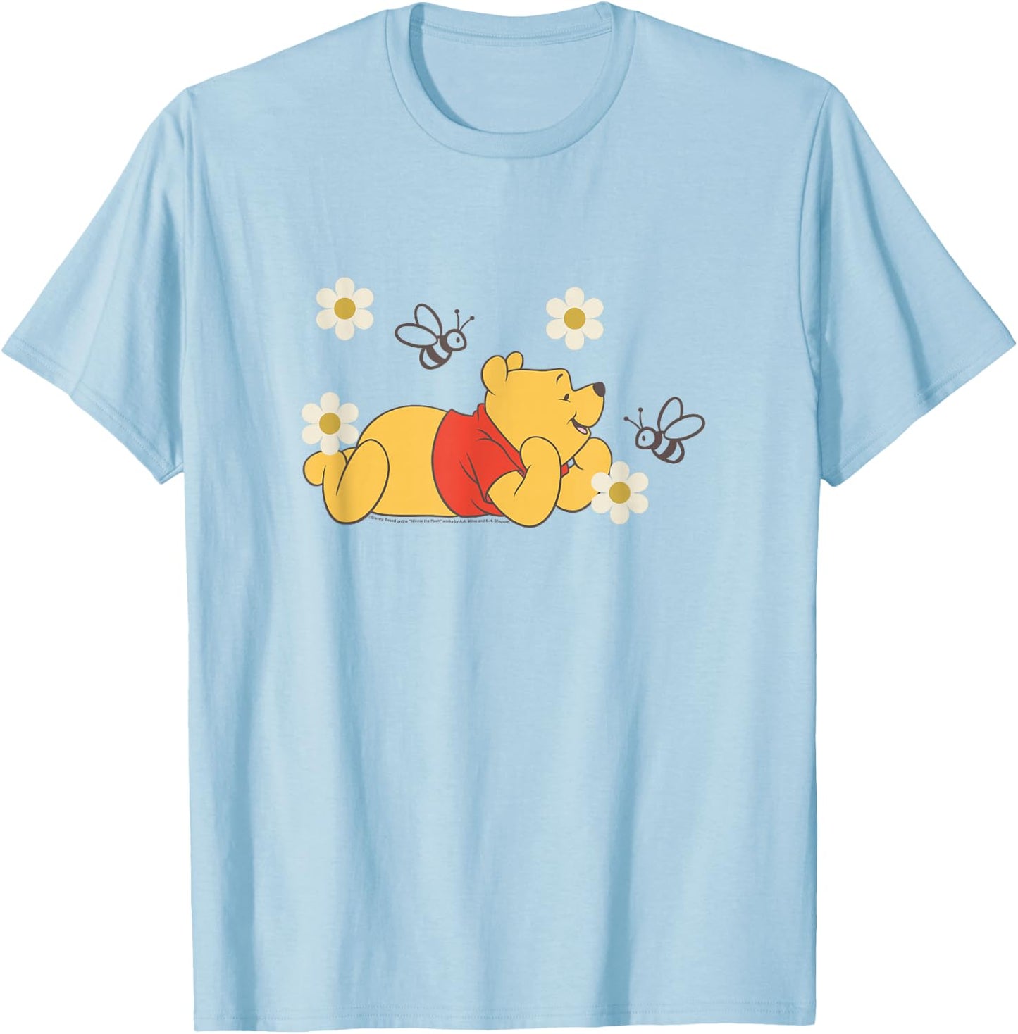 Disney Winnie The Pooh in Nature with Bees Floral Portrait T-Shirt - T-Shirt | Light Blue