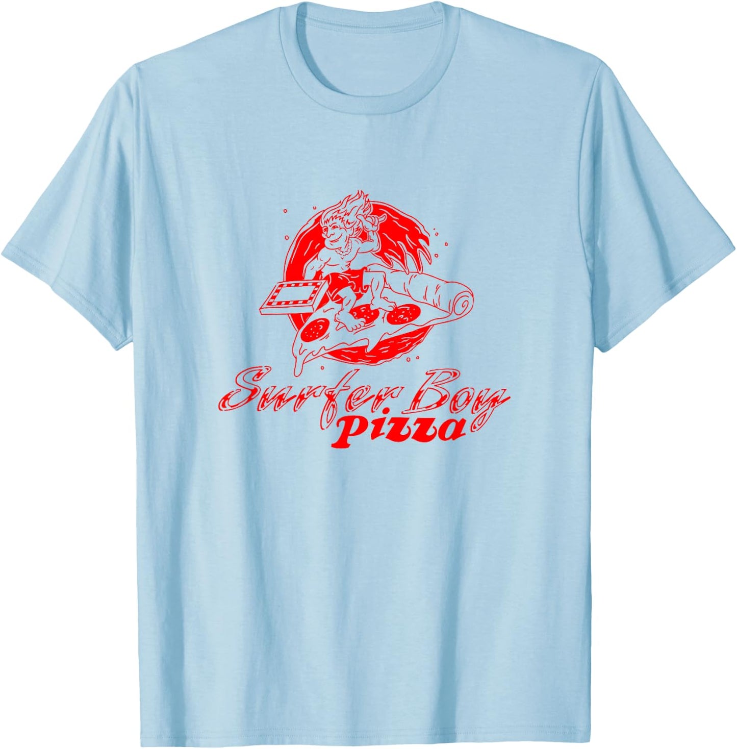 Stranger Things Surfer Boy Pizza Retro Outline Logo T-Shirt - T-Shirt | Light Blue