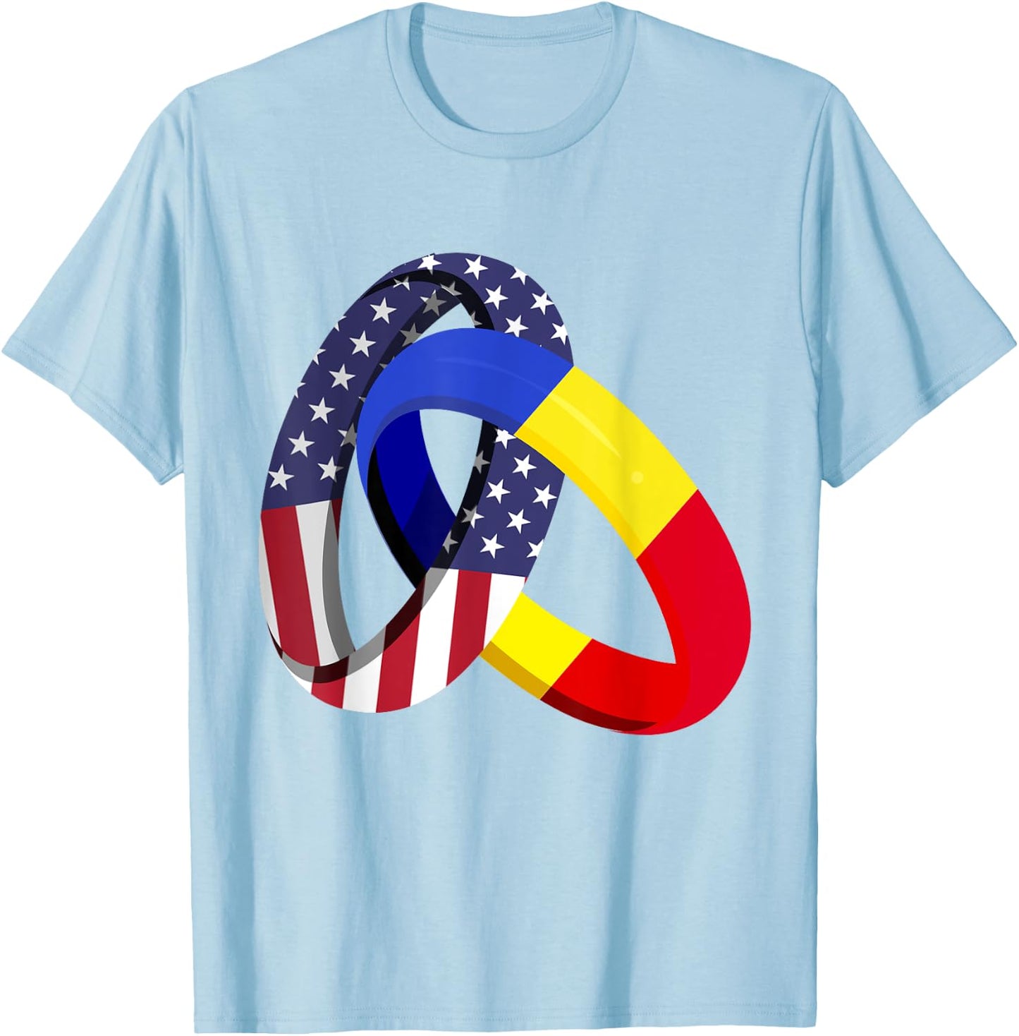 Romania American Ring Heritage Month Patriot Flags T-Shirt - T-Shirt | Light Blue