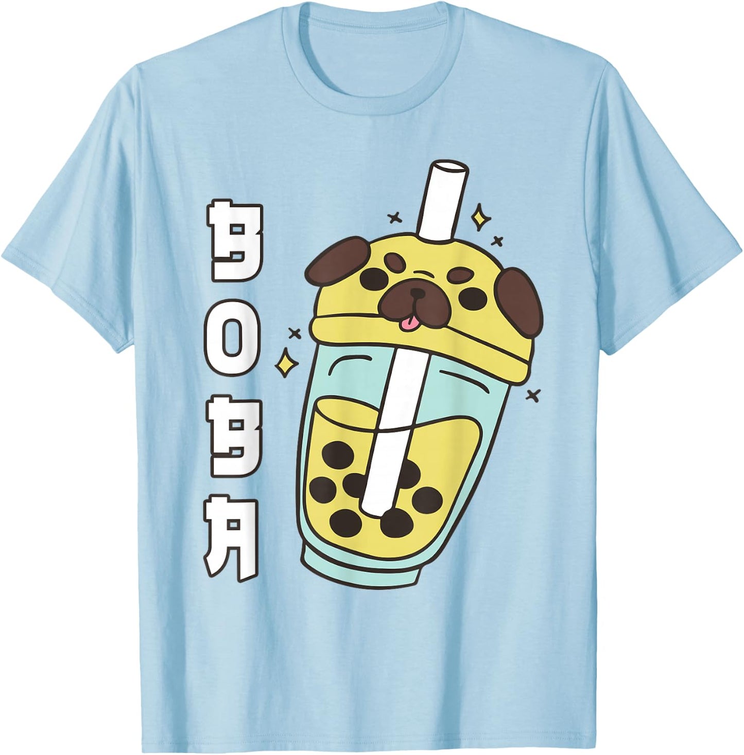 Cute Pug Boba Tea Toddler Girl Kid Dog Mom Lover Gift Kawaii T-Shirt - T-Shirt | Light Blue