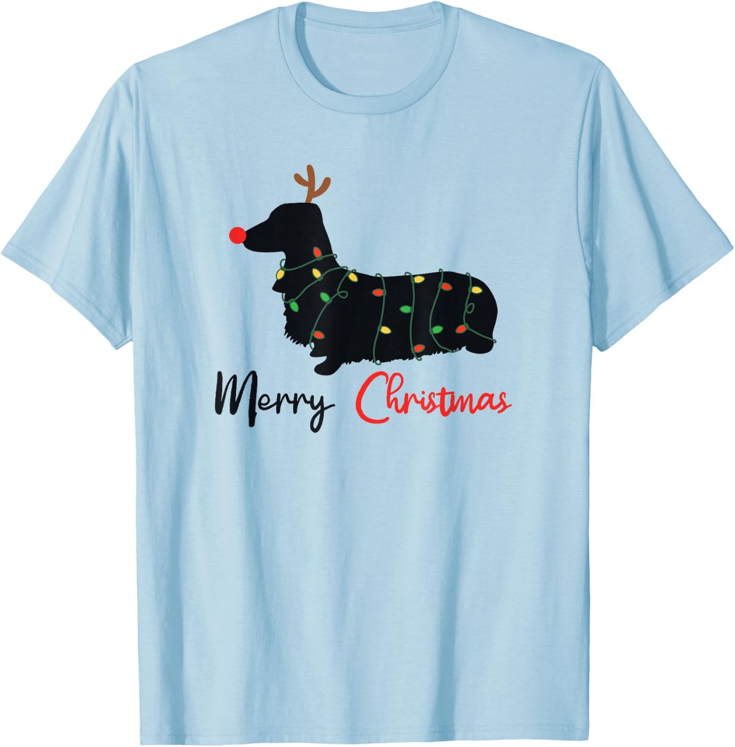 Dachshund Merry Christmas Winter Dogs Christmas T-Shirt - T-Shirt | Light Blue