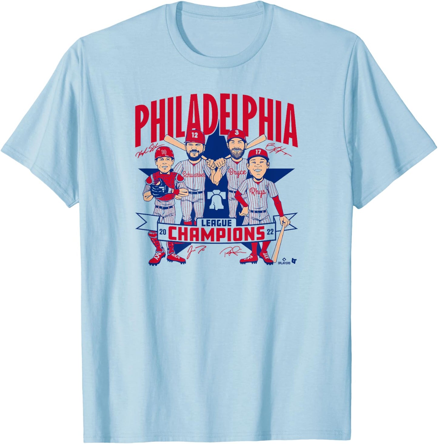 2022 League Champions Caricature - Philadelphia Baseball T-Shirt - T-Shirt | Light Blue