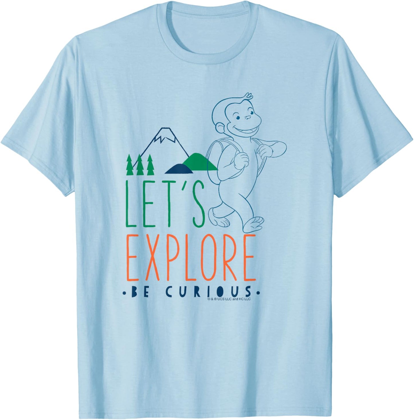 Curious George Let's Explore George Hiking Poster T-Shirt - T-Shirt | Light Blue