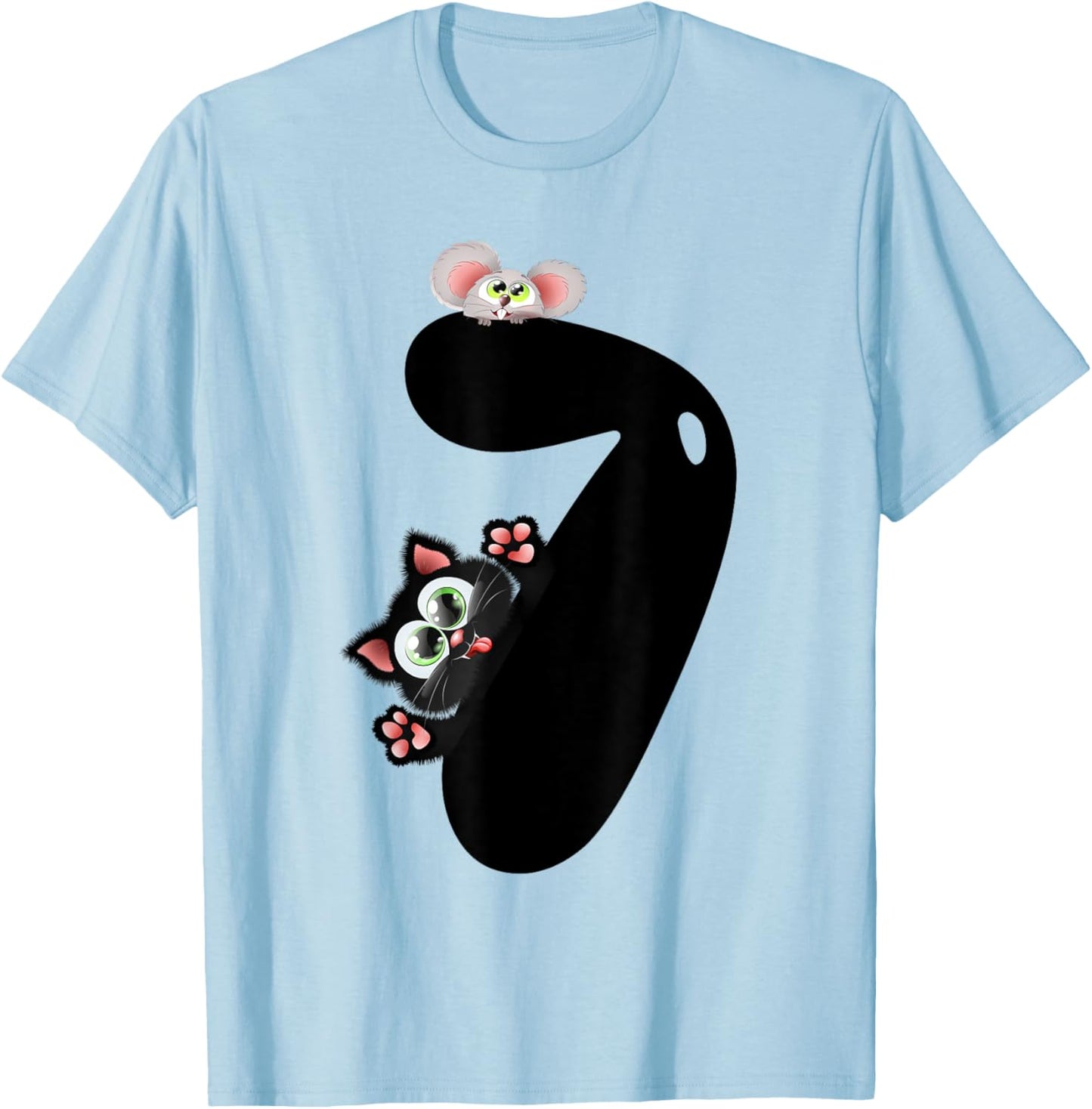 7 Years Old Cat And Mouse 7th Birthday Boy Girl T-Shirt - T-Shirt | Light Blue