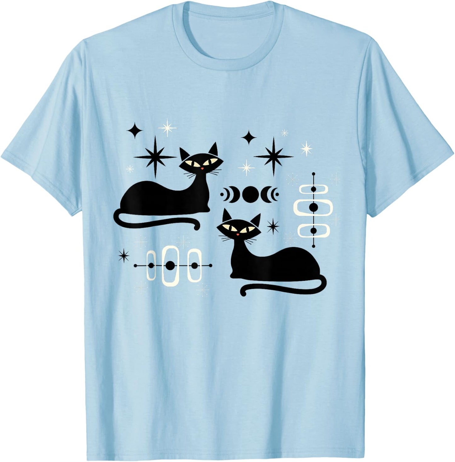 Midcentury Mid Century Cat Retro Atomic Age Space Modern T-Shirt - T-Shirt | Light Blue