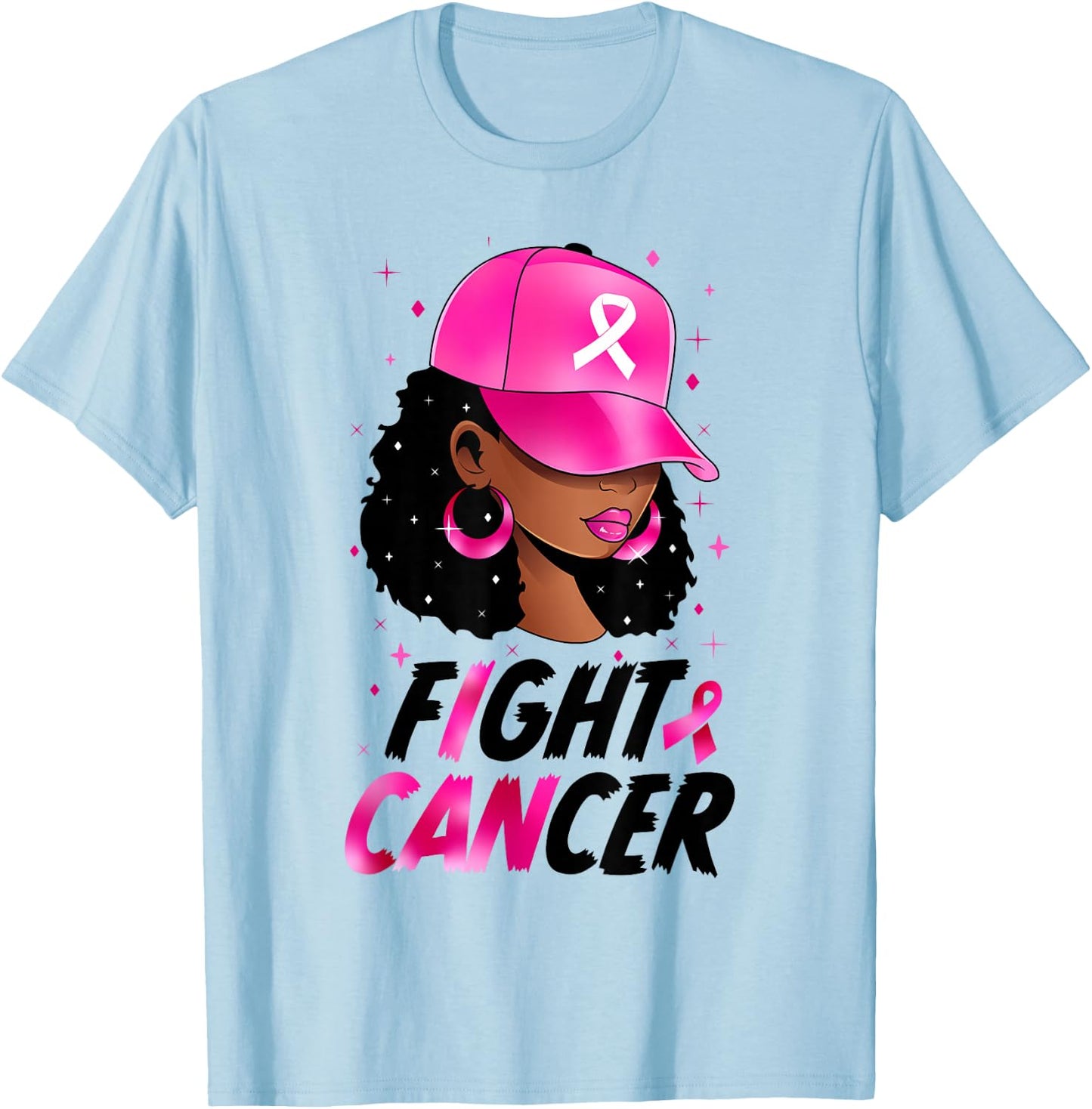 Black Girl Black Woman Breast Cancer Awareness Pink Ribbon T-Shirt - T-Shirt | Light Blue