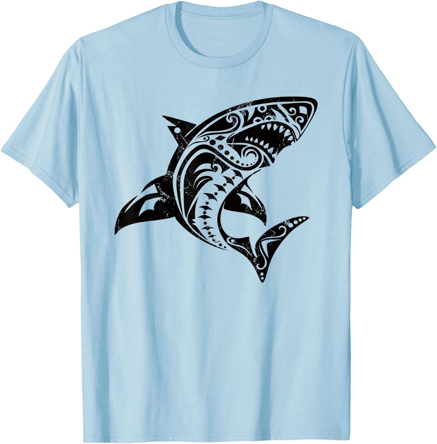 Shark Vintage Retro Tribal Throwback Vacation T-Shirt - T-Shirt | Light Blue