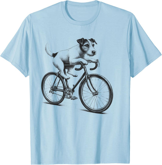 Jack Russell Terrier Dog Riding a Bike Bicycle Biker Cycling T-Shirt - T-Shirt | Light Blue