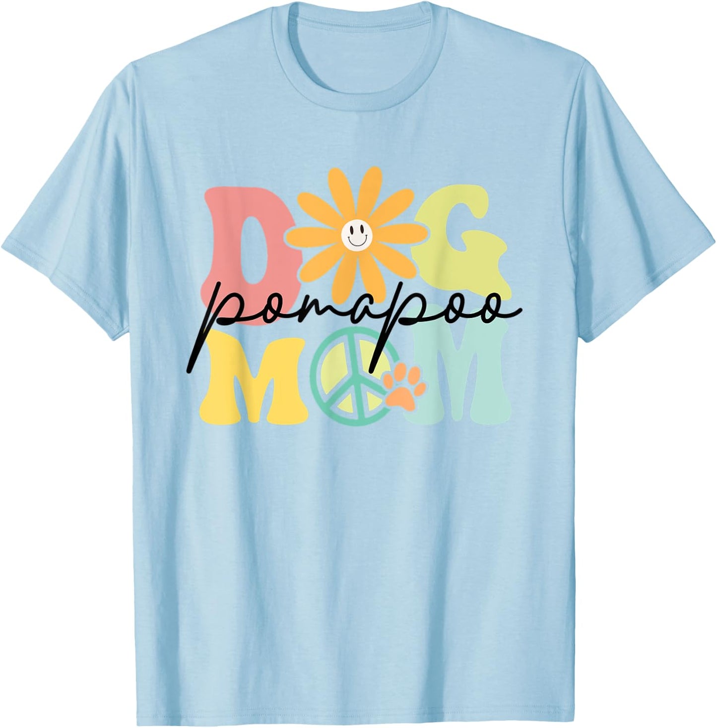 Pomapoo Groovy Dog Mom Women Pet Lover T-Shirt - T-Shirt | Light Blue