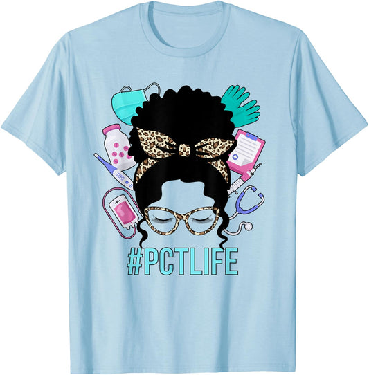 Black PCT Life Patient Care Tech Patient Care Technician T-Shirt - T-Shirt | Light Blue