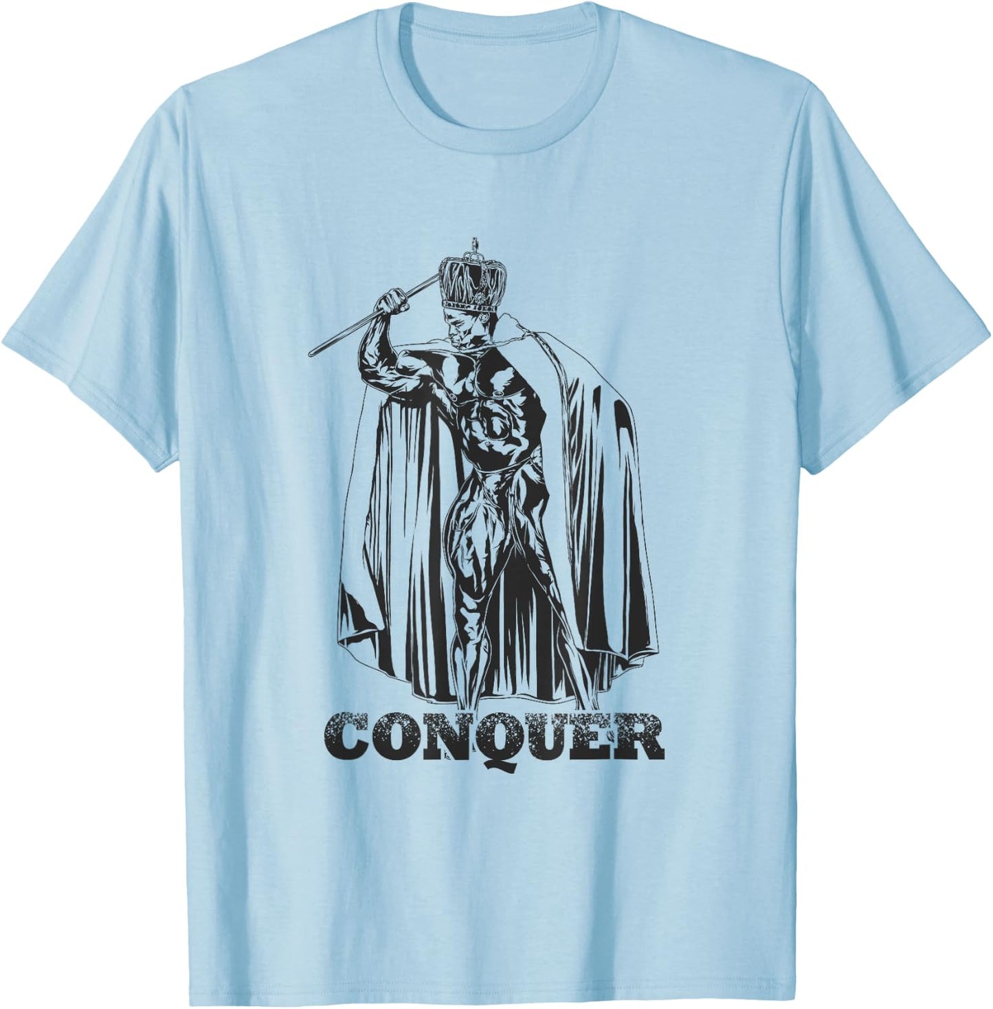 Bodybuilding Gym Workout Lift Motivational Gifts Conquer, Ronnie Coleman Mr. Olympia -Adults Grey Small Classic Fit Short Sleeve T-Shirt - T-Shirt | Light Blue