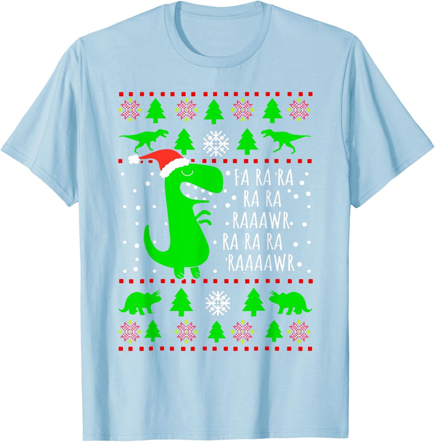 Dinosaur Ugly Christmas Sweater Fa Ra Rawr Family Kids Boys T-Shirt - T-Shirt | Light Blue