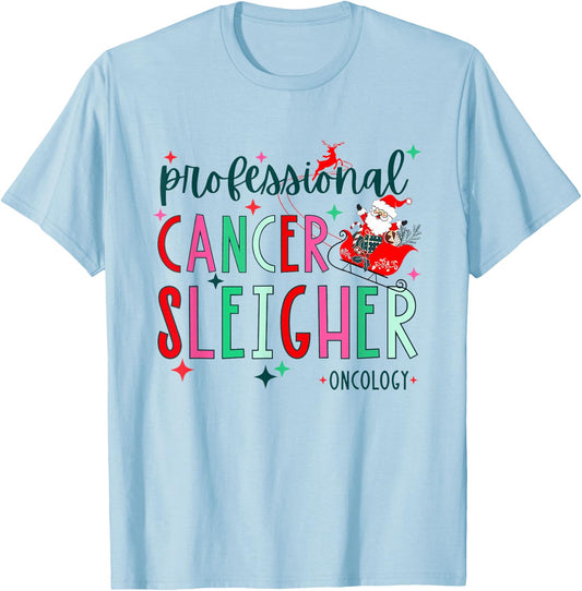 Professional Cancer Sleigher Oncology Chemo Nurse Christmas T-Shirt - T-Shirt | Light Blue