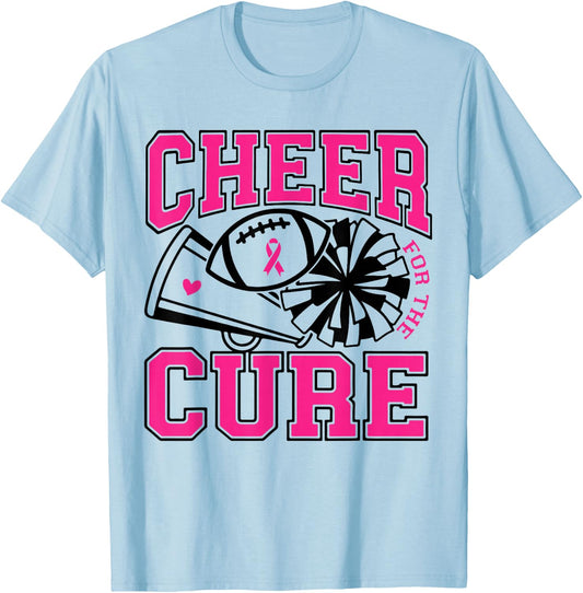 Cheer For The Cure Breast Cancer Awareness Cheerleader T-Shirt - T-Shirt | Light Blue