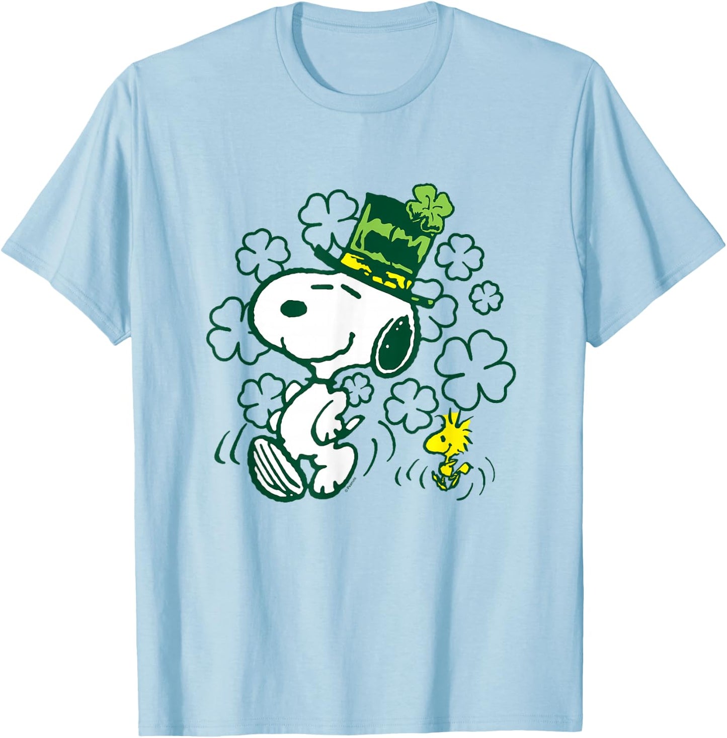 Peanuts - Snoopy and Woodstock St. Paddy's Day Clovers T-Shirt - T-Shirt | Light Blue