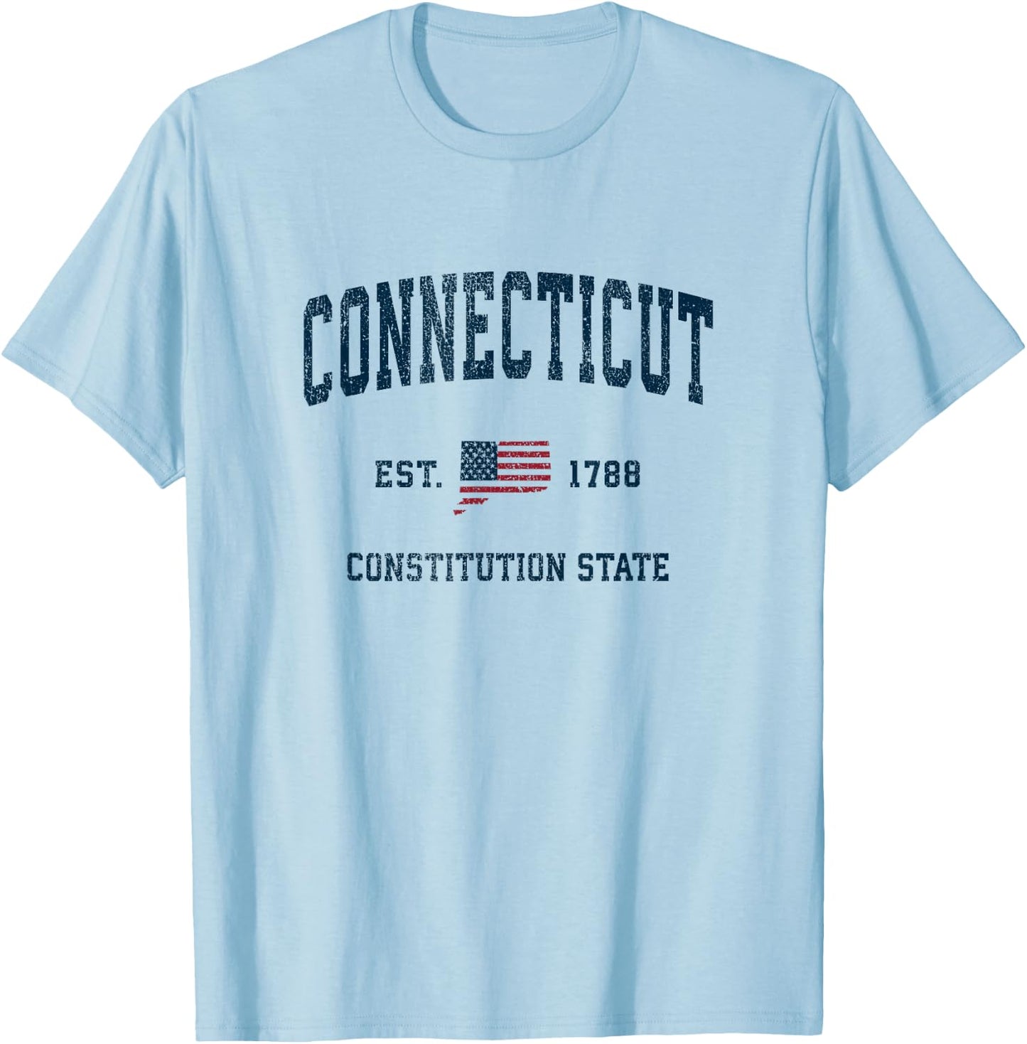 Connecticut Vintage American Flag USA Sports Design T-Shirt - T-Shirt | Light Blue