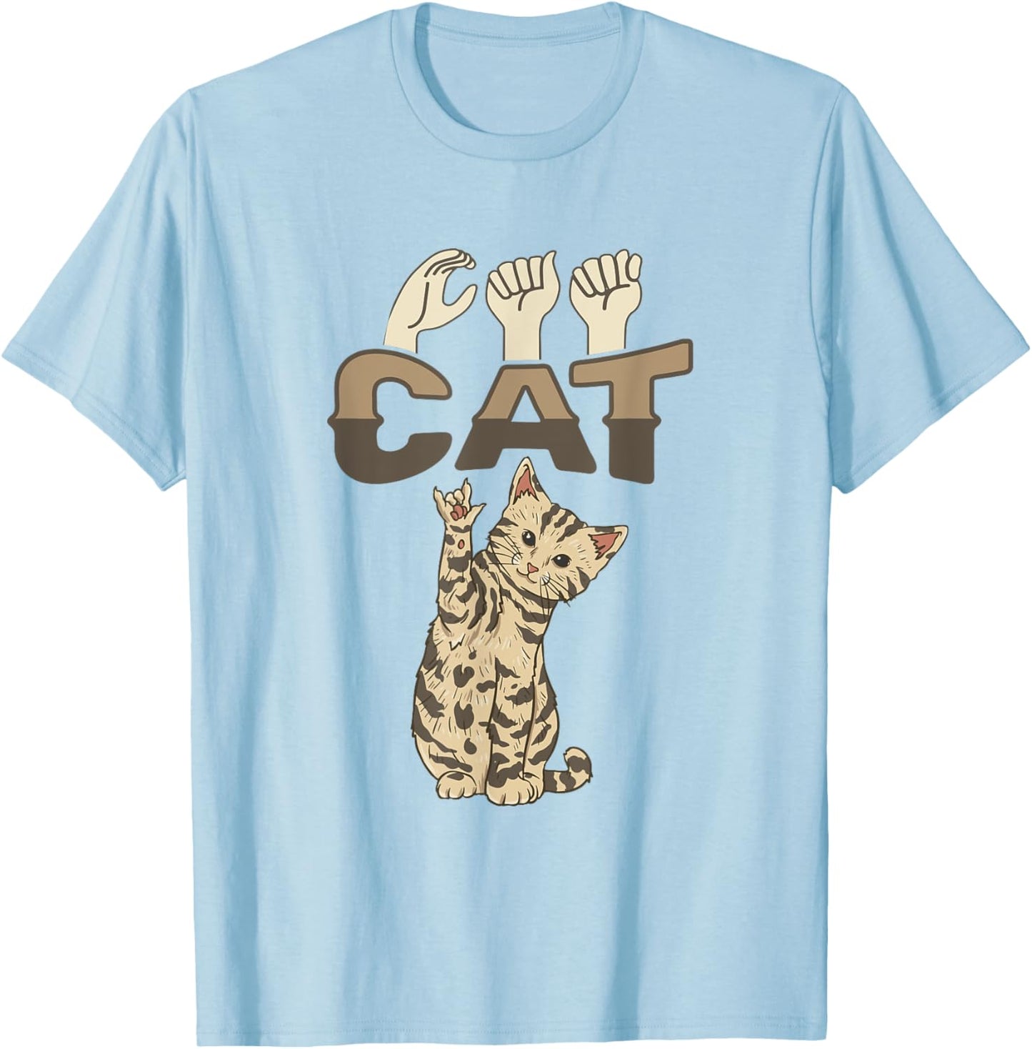 ILY Cat ASL Hand Gesture Deaf Hearing Loss Awareness Women Girls Kids T-Shirt - T-Shirt | Light Blue