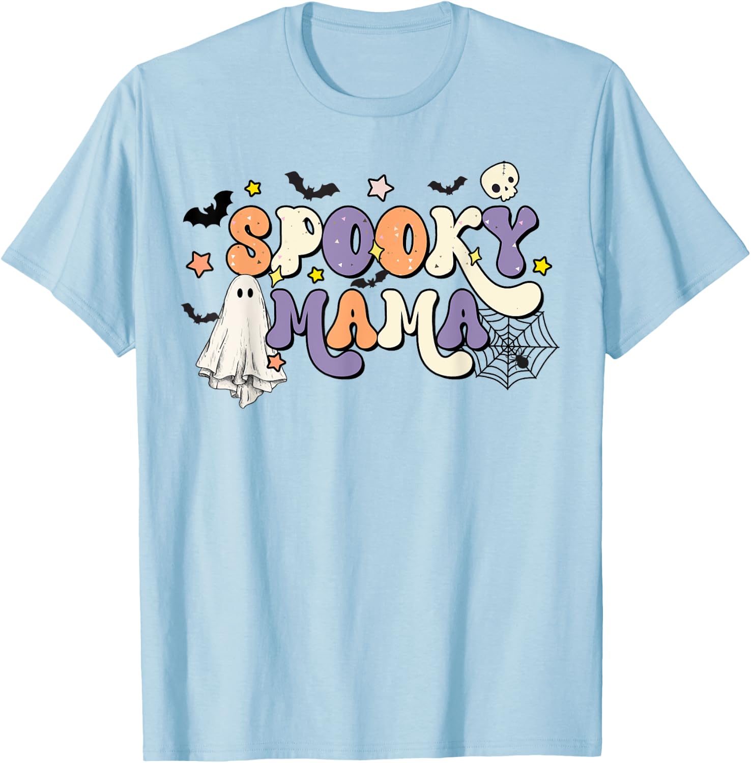 Spooky Mama, Groovy, Cute Matching Mama and Mini Halloween T-Shirt - T-Shirt | Light Blue