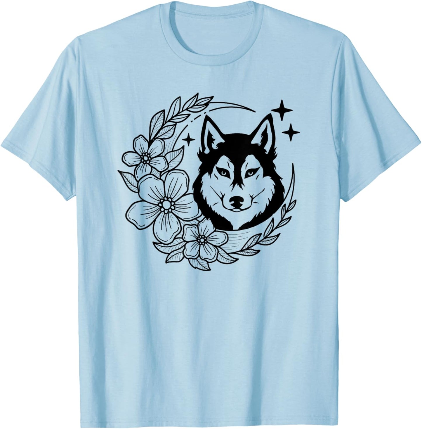 Husky Dog Flowers Husky Owner Husky Lover T-Shirt - T-Shirt | Light Blue