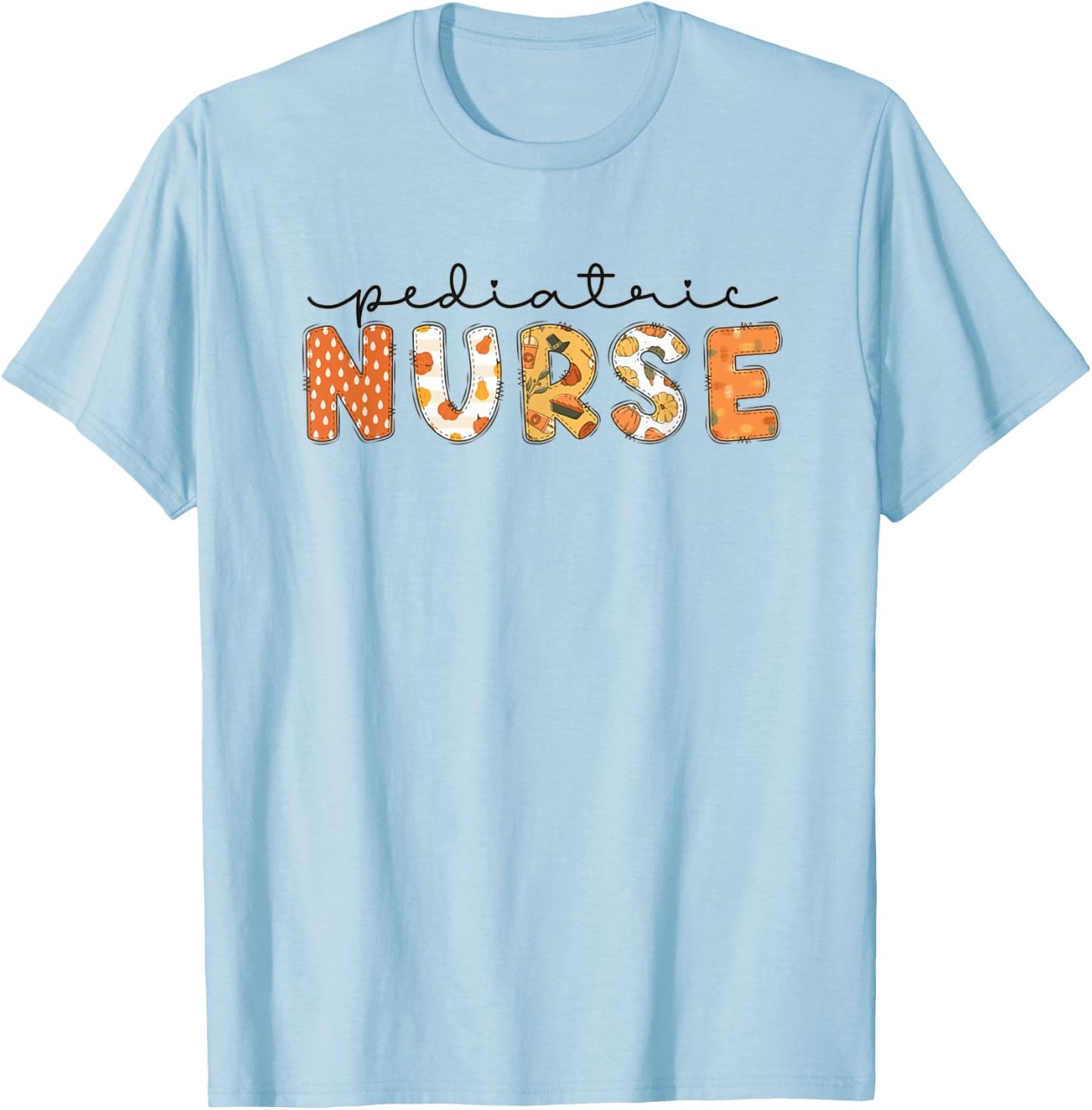 Fall Pediatric Nurse Thanksgiving Thankful PEDS Nurse Crew T-Shirt - T-Shirt | Light Blue
