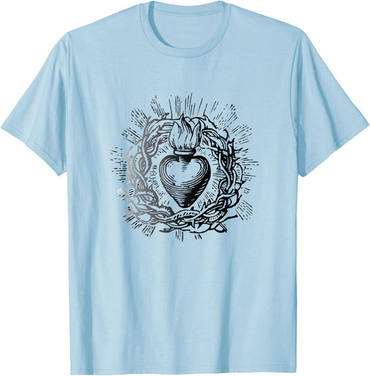 Traditional Sacred Heart of Jesus T-Shirt - T-Shirt | Light Blue