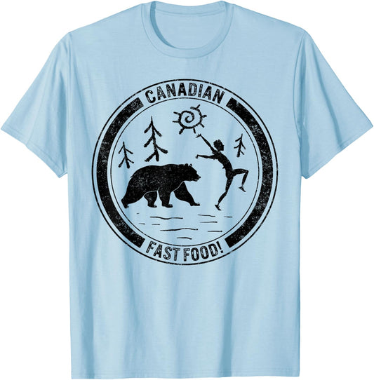 Camping Canadian Fast Food Running Man Bear Forest Design Te T-Shirt - T-Shirt | Light Blue