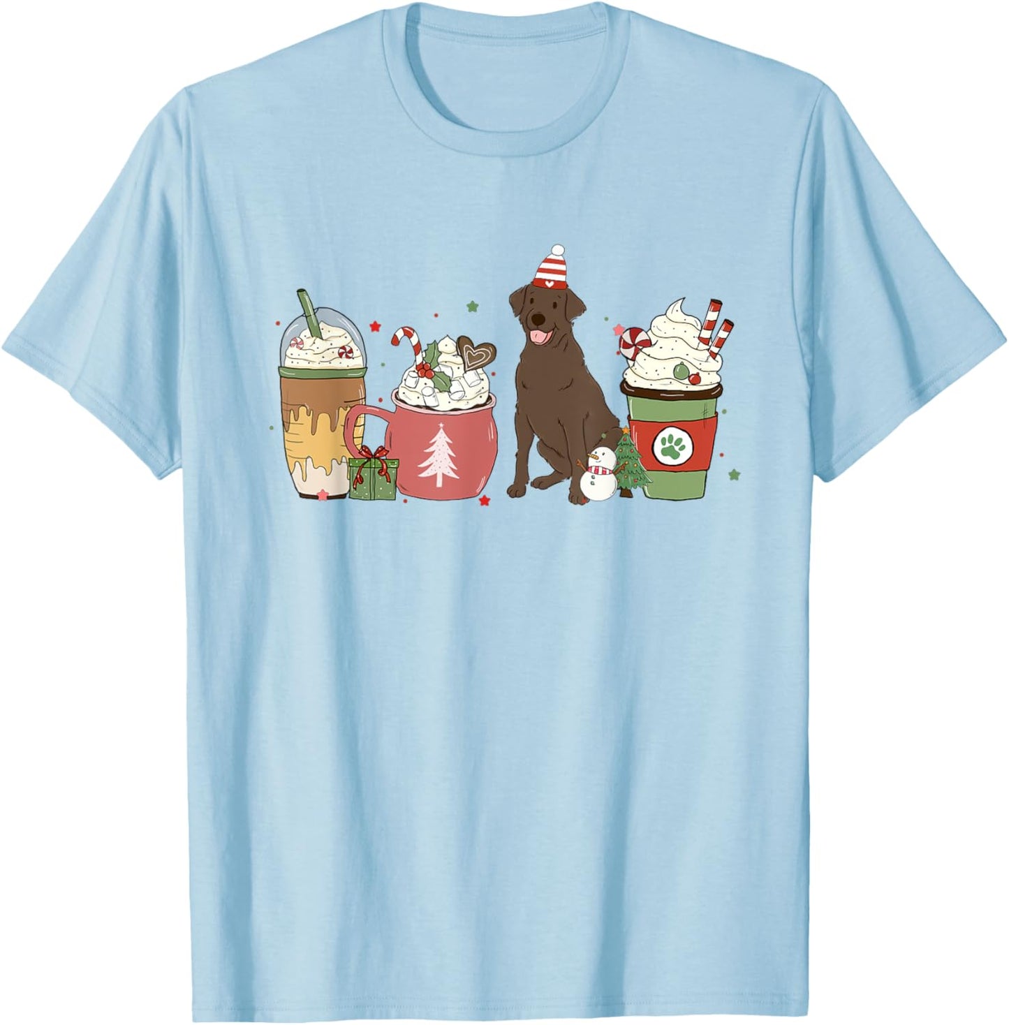 Chocolate Lab Coffee Latte Winter Christmas Dog Mom Holiday Women Kids T-Shirt - T-Shirt | Light Blue