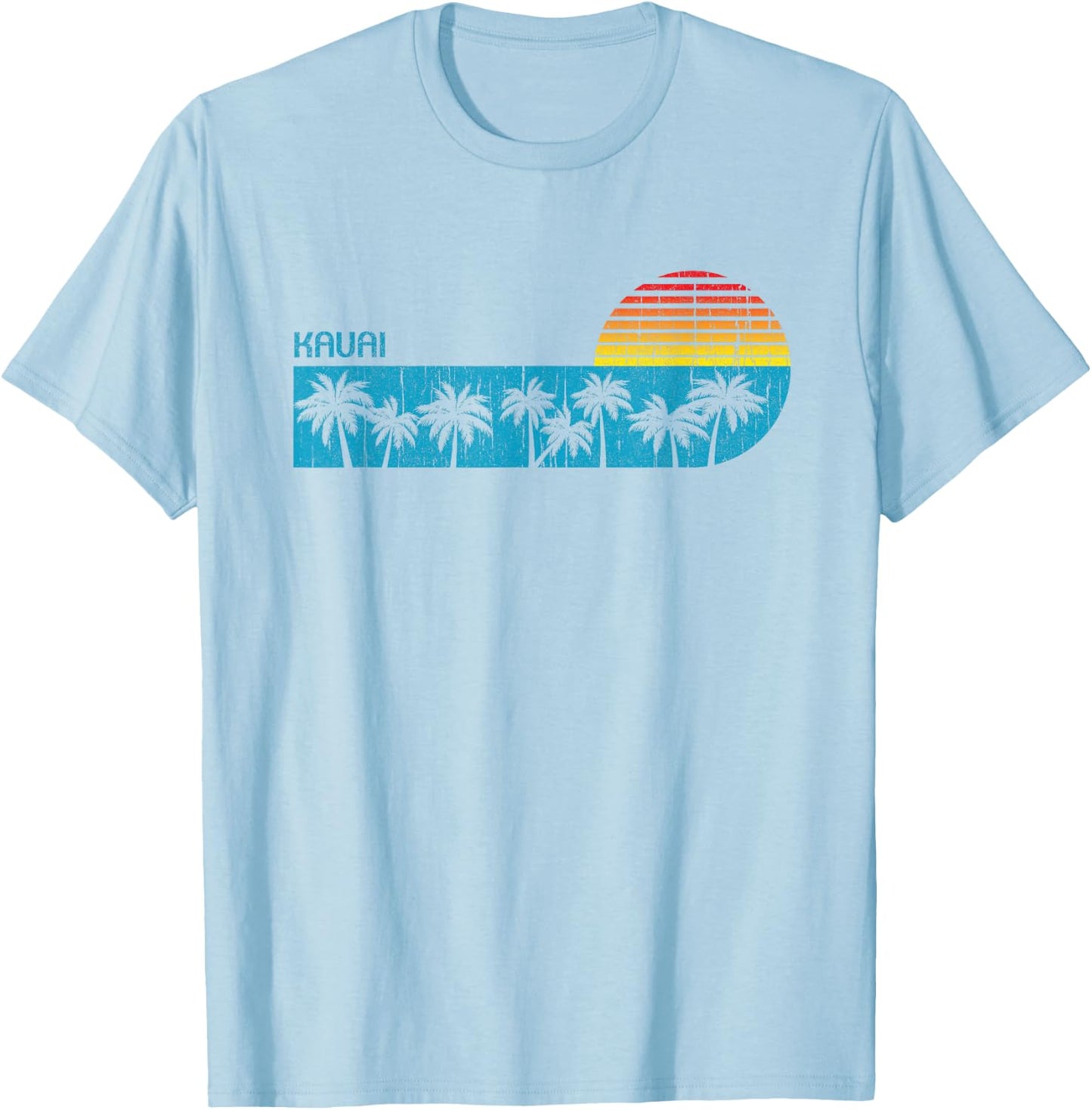 Vintage Kauai Hawaii Palm Trees Graphic Souvenir T-Shirt - T-Shirt | Light Blue