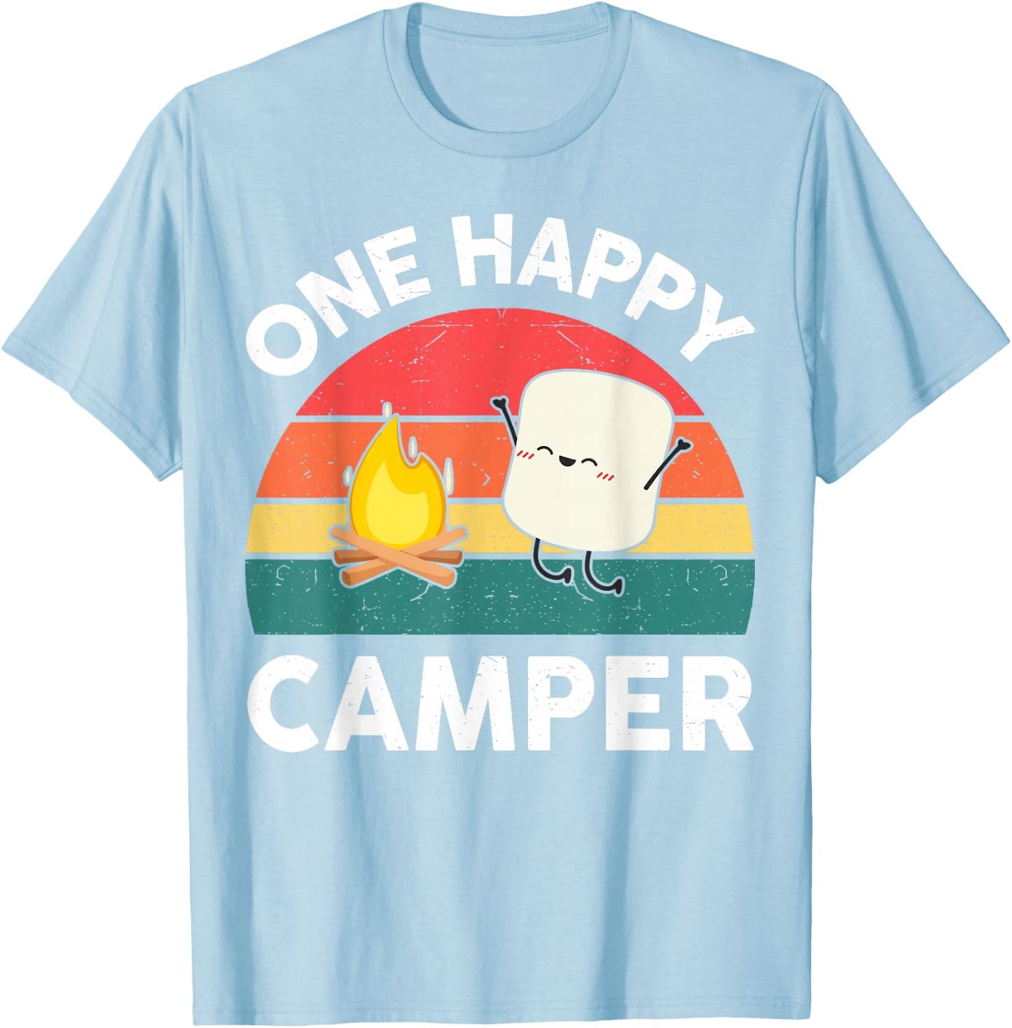 Kids One Happy Camper Toddler Boy Funny Marshmallow Camping T-Shirt - T-Shirt | Light Blue