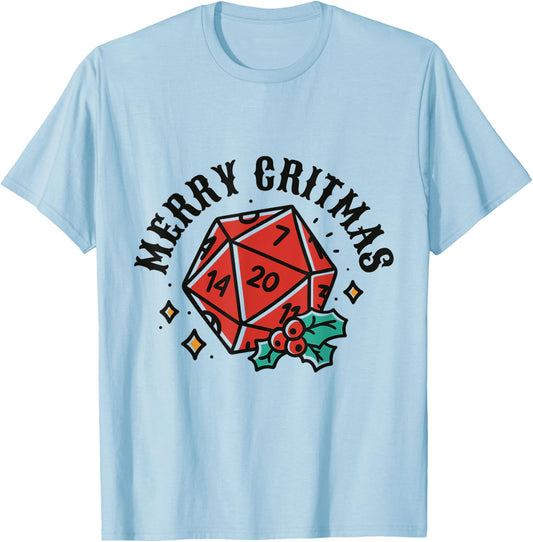RPG Christmas Holiday Merry Critmas 20 Sided Dice Board Game T-Shirt - T-Shirt | Light Blue