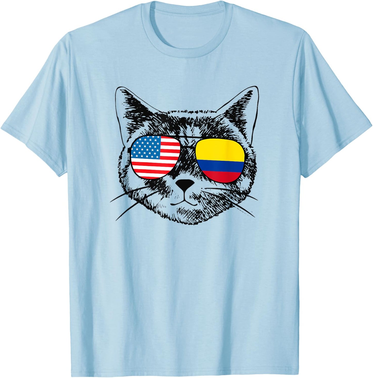 Funny Cat Half American Colombian Colombia Flag Men Women T-Shirt - T-Shirt | Light Blue