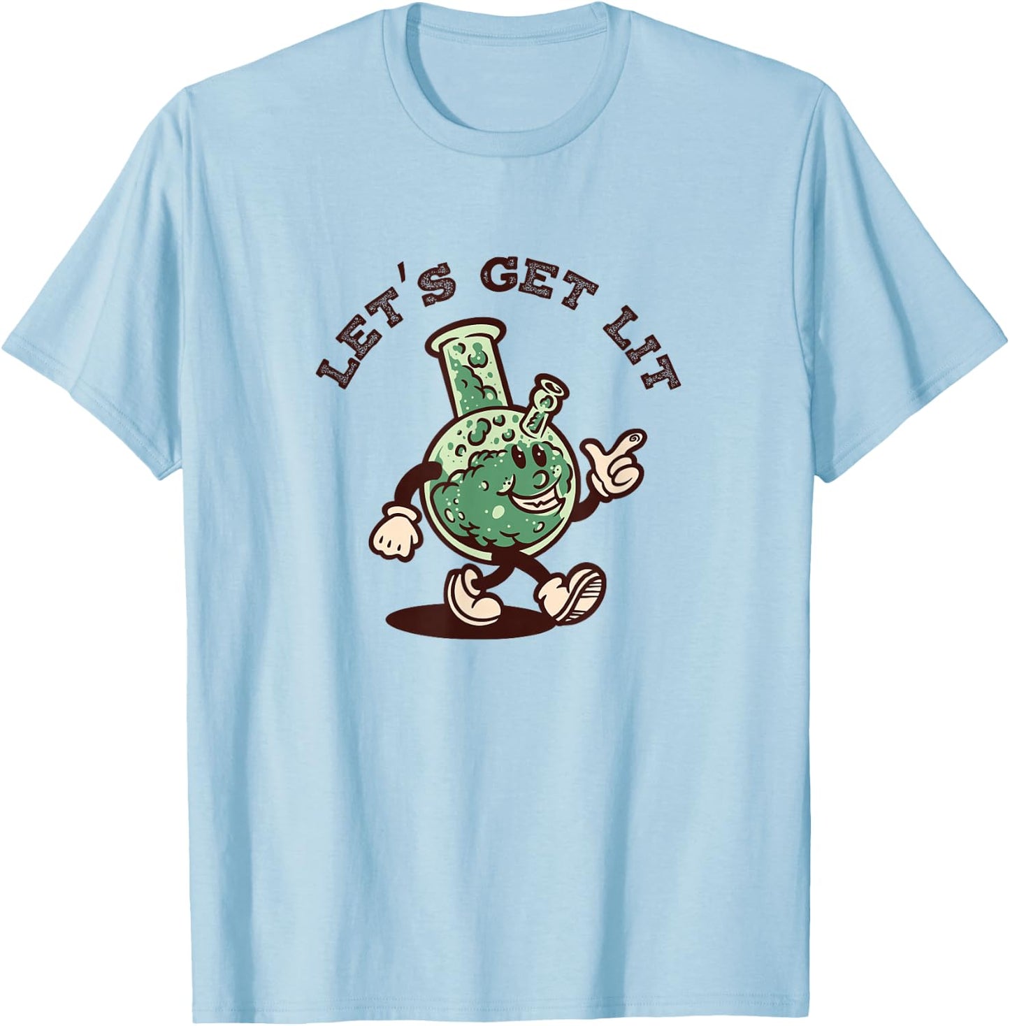 Let's Get Lit - Retro Vintage Cartoon Bong T-Shirt - T-Shirt | Light Blue