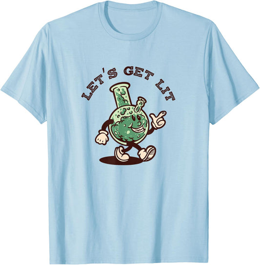 Let's Get Lit - Retro Vintage Cartoon Bong T-Shirt - T-Shirt | Light Blue