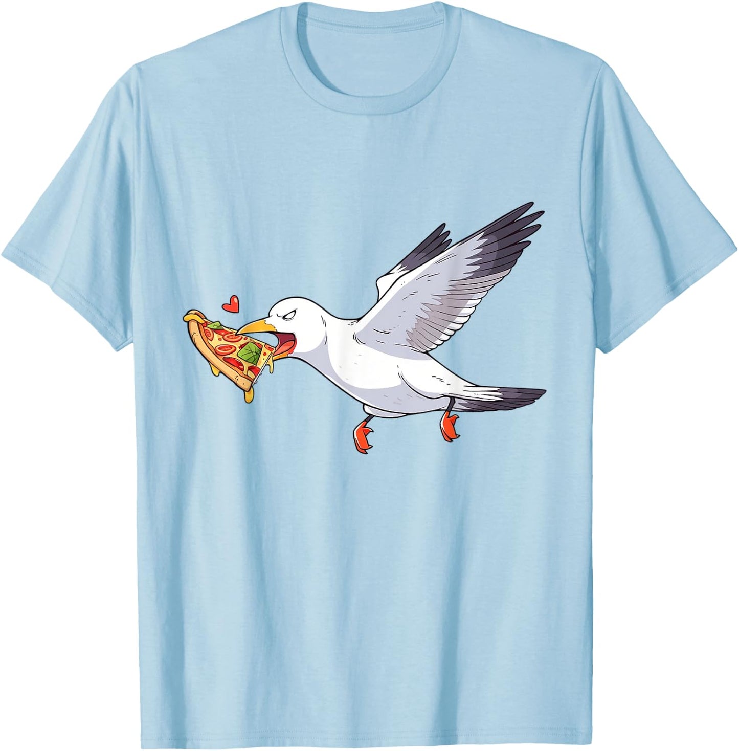 Cranky Seagull Funny Shirt Beach Birds Stealing Pizza Summer T-Shirt - T-Shirt | Light Blue